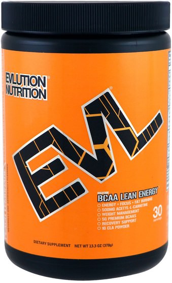 運動，補品，bcaa（支鏈氨基酸） - EVLution Nutrition, BCAA Lean Energy, Peach Lemonade, 13.3 oz (378 g)