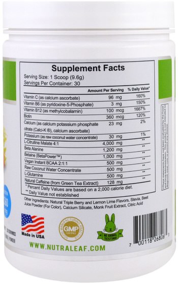 運動，補品，bcaa（支鏈氨基酸） - NutraLeaf Nutrition, Pre-Workout Drink Mix Powder, Vegan, Natural Raspberry Lemonade, 10.15 oz (288 g)