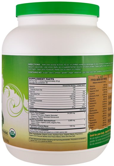 運動，補品，蛋白質 - PlantFusion, Organic Plant Protein, Vanilla Chai, 2 lb (908 g)