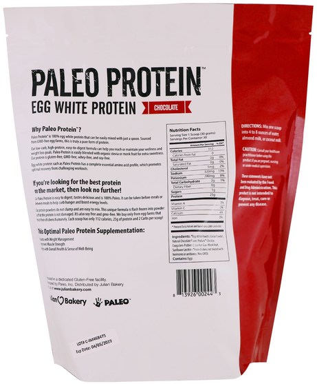 運動，補品，蛋白質 - The Julian Bakery, Paleo Protein, Egg White Protein, Chocolate, 2 lbs (907 g)