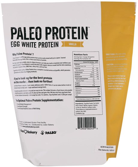 運動，補品，蛋白質 - The Julian Bakery, Paleo Protein, Egg White Protein, Vanilla, 2 lbs (907 g)