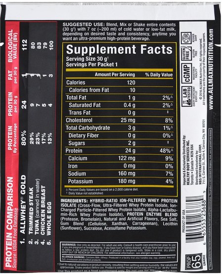 運動，補品，乳清蛋白 - ALLMAX Nutrition, AllWhey Gold, 100% Whey Protein + Premium Whey Protein Isolate, Salted Caramel Popcorn, Trial Size, 30 g