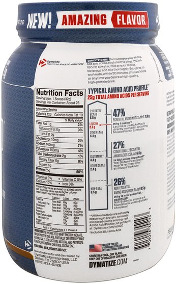 運動，補品，乳清蛋白 - Dymatize Nutrition, ISO 100 Hydrolyzed, 100% Whey Protein Isolate, Peanut Butter, 25.6 oz (725 g)