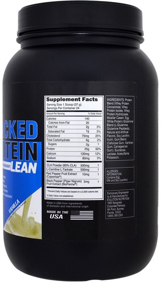 運動，補品，乳清蛋白 - EVLution Nutrition, Stacked Protein Lean, Protein + Weight Management, Vanilla, 2 lbs (909 g)
