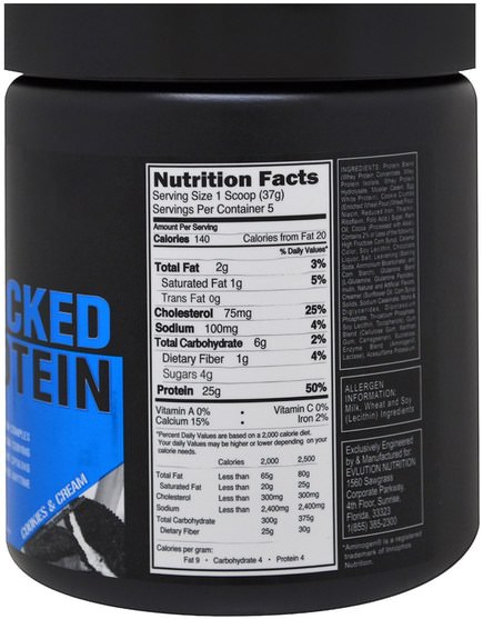 運動，補品，乳清蛋白 - EVLution Nutrition, Stacked Protein Powder Drink Mix, Cookies & Cream, 6.5 oz (185 g)