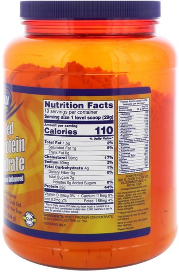 運動，補品，乳清蛋白 - Now Foods, Grass-Fed Whey Protein Concentrate, Natural Unflavored, 1.2 lbs (544 g)