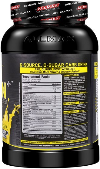運動，鍛煉 - ALLMAX Nutrition, CARBion+, Maximum Strength Electrolyte + Hydration Energy Drink, Pineapple Mango, 2.46 lbs. (1120 g)