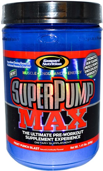 運動，鍛煉 - Gaspari Nutrition, SuperPump Max, The Ultimate Pre-Workout Supplement, Fruit Punch Blast, 1.41 lbs (640 g)