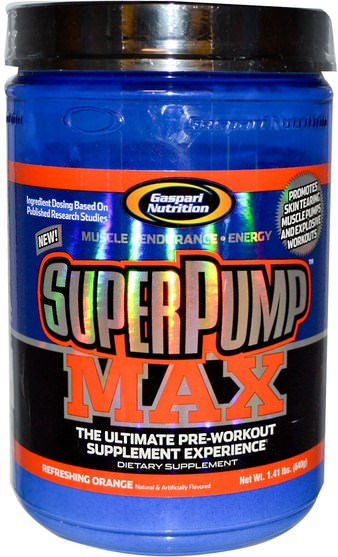 運動，鍛煉 - Gaspari Nutrition, SuperPump Max, The Ultimate Pre-Workout Supplement, Refreshing Orange, 1.41 lbs (640 g)