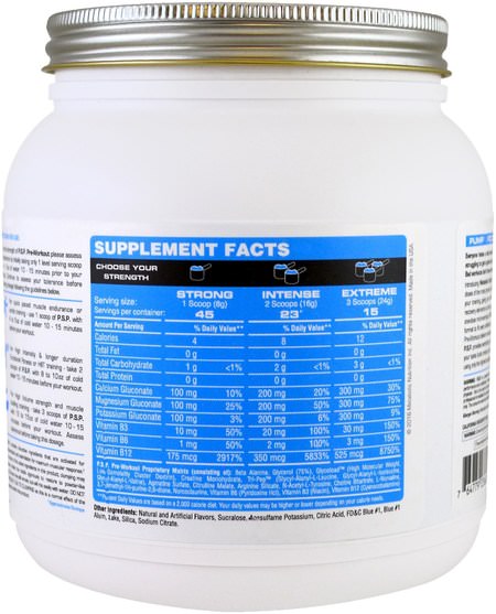 運動，鍛煉 - Metabolic Nutrition, P.S.P. Pre-Workout, Blue Raspberry, 360 g