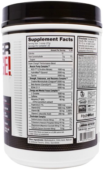 運動，鍛煉，肌肉 - Labrada Nutrition, Super Charge! Pre-Workout, Raspberry Lemonade, 1.49 lb (675 g)