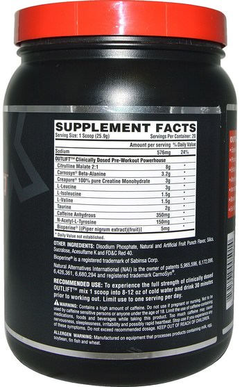 運動，鍛煉，肌肉 - Nutrex Research Labs, Outlift, Pre-Workout Powerhouse, Fruit Punch, 18.27 oz (518 g)