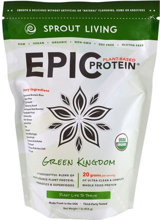 Epic Plant-Based Protein, Green Kingdom, 1 lb (454 g) by Sprout Living, 補充劑，蛋白質 HK 香港
