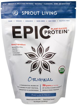 Epic Plant-Based Protein Powder, Original, 1 lb (454 g) by Sprout Living, 補充劑，蛋白質 HK 香港