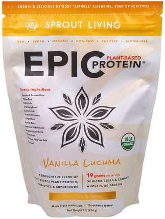 Epic Plant-Based Protein, Vanilla Lucuma, 1 lb (454 g) by Sprout Living, 補充劑，蛋白質 HK 香港