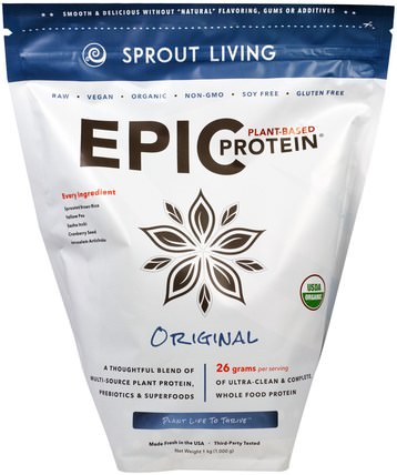 Epic Protein, Original, 1 kg (1.000 g) by Sprout Living, 補充劑，蛋白質 HK 香港