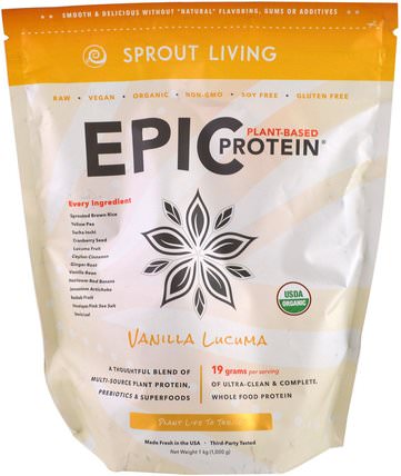 Epic Protein, Vanilla Lucuma, 1 kg (1.000 g) by Sprout Living, 補充劑，蛋白質 HK 香港