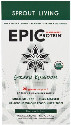 Organic Epic Plant-Based Protein, Green Kingdom, 16 Pouches, 1.2 oz (32 g) Each by Sprout Living, 補充劑，蛋白質 HK 香港