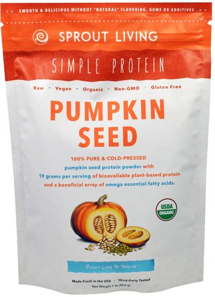 Simple Protein, Organic Pumpkin Seed Protein Powder, 1 lb (454 g) by Sprout Living, 補充劑，蛋白質 HK 香港