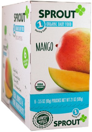 Stage 1, Mango, 6 Pouches, 3.5 oz (99 g) Each by Sprout Organic Baby Food, 兒童健康，嬰兒餵養 HK 香港