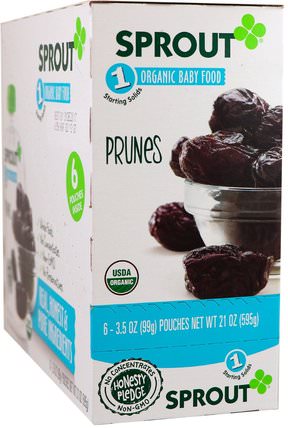 Stage 1, Prunes, 6 Pouches, 3.5 oz (99 g) Each by Sprout Organic Baby Food, 兒童健康，嬰兒餵養 HK 香港