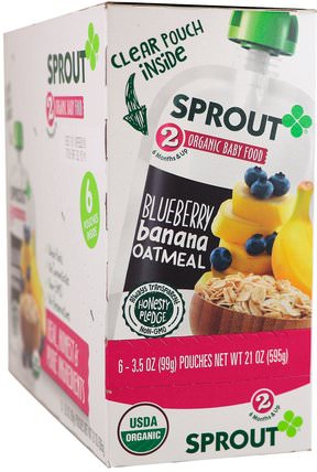 Stage 2, Blueberry, Banana, Oatmeal, 6 Pouches, 3.5 oz (99 g) Each by Sprout Organic Baby Food, 兒童健康，嬰兒餵養 HK 香港