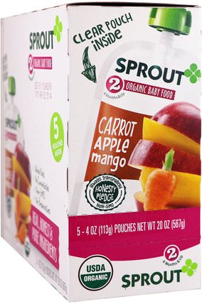 Stage 2, Carrot, Apple, Mango, 5 Pouches, 4 oz (113 g) by Sprout Organic Baby Food, 兒童健康，嬰兒餵養 HK 香港