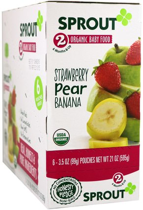 Stage 2, Strawberry, Pear, Banana, 6 Pouches, 3.5 oz (99 g) Each by Sprout Organic Baby Food, 兒童健康，嬰兒餵養 HK 香港