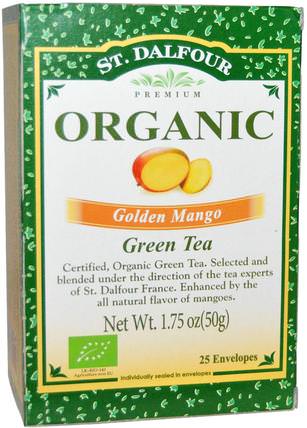 Organic Golden Mango Green Tea, 25 Envelopes, 1.75 oz (50 g) by St. Dalfour, 食物，涼茶，綠茶 HK 香港