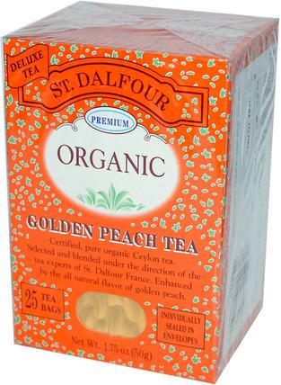 Organic Golden Peach Tea, 25 Tea Bags, 1.75 oz (50 g) by St. Dalfour, 食物，涼茶 HK 香港