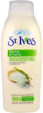 Renew & Purify, Sea Salt & Pacific Kelp Exfoliating Body Wash, 24 fl oz (709 ml) by St. Ives, 洗澡，美容，沐浴露 HK 香港