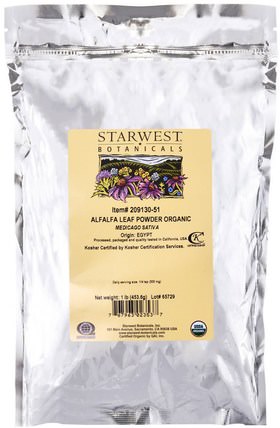 Alfalfa Leaf Powder, Organic 1 lb (453.6 g) by Starwest Botanicals, 草藥，苜蓿 HK 香港