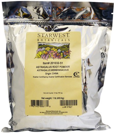 Astragalus Root Powder, 1 lb (453.6 g) by Starwest Botanicals, 補充劑，adaptogen，感冒和病毒，黃芪 HK 香港