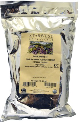 Barley Grass Powder, Organic 1 lb (453.6 g) by Starwest Botanicals, 補品，超級食品，大麥草 HK 香港