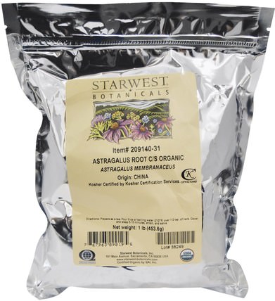 Organic Astragalus Root C/S, 1 lb (453.6 g) by Starwest Botanicals, 補充劑，適應原，抗衰老 HK 香港