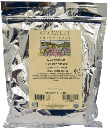 Organic Flax Seed, 1 lb (453.6 g) by Starwest Botanicals, 補品，亞麻籽，堅果籽粒 HK 香港