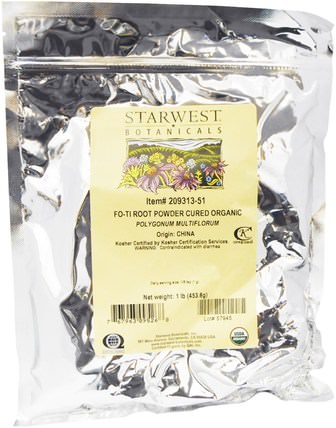 Organic Fo-Ti Root Powder Cured, 1 lb (453.6 g) by Starwest Botanicals, 洗澡，美容，頭髮，頭皮，佛陀（何壽武） HK 香港