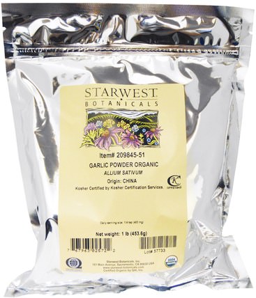 Organic Garlic Powder, 1 lb ( 453.6 g) by Starwest Botanicals, 食品，香料和調料，大蒜香料，補品，抗生素，大蒜 HK 香港