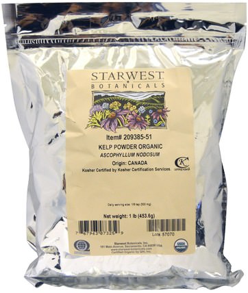 Organic Kelp Powder, 1 lb (453.6 g) by Starwest Botanicals, 補品，藻類各種，海帶 HK 香港