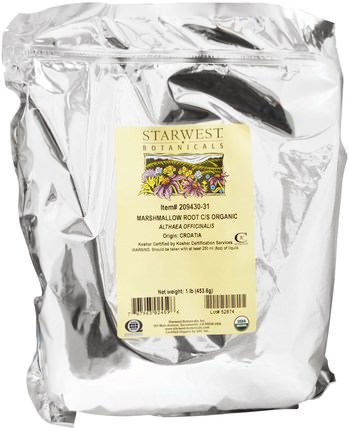 Organic Marshmallow Root C/S, 1 lb (453.6 g) by Starwest Botanicals, 草藥，棉花糖根 HK 香港