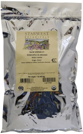 Organic Rosehips C/S, 1 lb (453.6 g) by Starwest Botanicals, 食物，涼茶，維生素c，玫瑰果 HK 香港