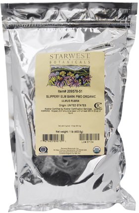 Organic Slippery Elm Bark Powder, 1 lb (453.6 g) by Starwest Botanicals, 草藥，滑榆樹 HK 香港