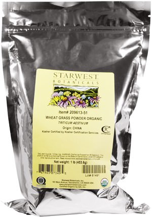 Organic Wheat Grass Powder, 1 lb (453.6 g) by Starwest Botanicals, 補品，超級食品，小麥草 HK 香港