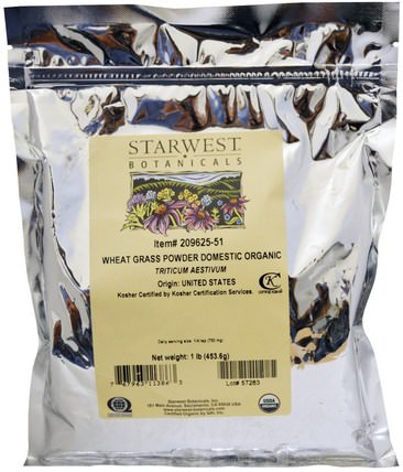Organic Wheat Grass Powder Domestic, 1 lb (453.6 g) by Starwest Botanicals, 補品，超級食品，小麥草 HK 香港