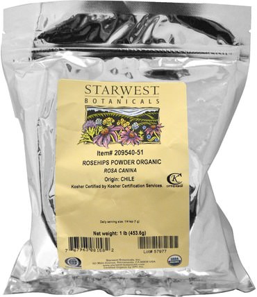 Rosehips Powder, Organic 1 lb (453.6 g) by Starwest Botanicals, 維生素，維生素C，玫瑰果粉，食品，涼茶 HK 香港