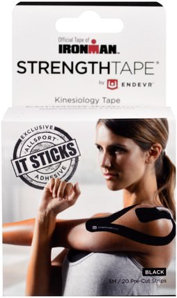 Kinesiology Tape, Black, 20 Precut Strips by Strengthtape, 體育 HK 香港