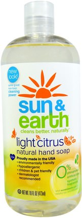 Natural Hand Soap, Light Citrus, 16 fl oz (473 ml) by Sun & Earth, 洗澡，美容，肥皂，筆芯 HK 香港