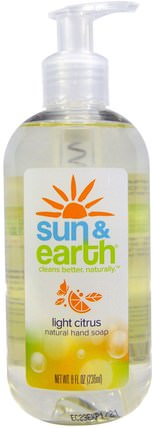 Natural Hand Soap, Light Citrus, 8 fl oz (236 ml) by Sun & Earth, 洗澡，美容，肥皂 HK 香港