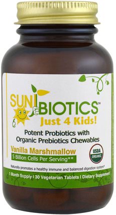 Just 4 Kids, Organic Probiotic Chewables, Vanilla Marshmallow, 30 Veggie Tabs by Sunbiotics, 補充劑，兒童益生菌 HK 香港