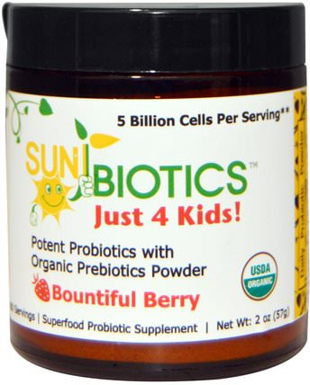 Just 4 Kids! Potent Probiotics with Organic Prebiotics Powder, Bountiful Berry, 2 oz (57 g) by Sunbiotics, 補充劑，益生菌，兒童益生菌 HK 香港